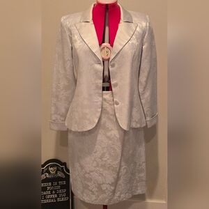 J.R. Nites Silver Baby Blue White Floral Blazer and Skirt Set
